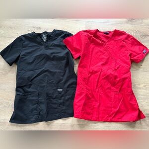 Cherokee Scrub Tops SMALL Red Black Scrubs Shirts